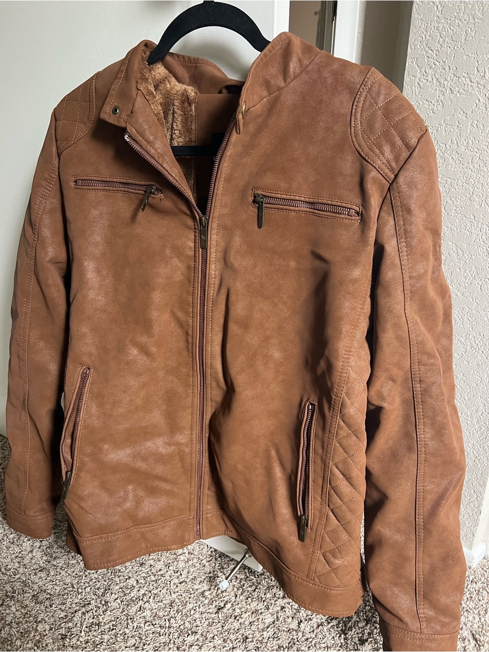 Men's Tan Faux Suede Jacket - Classic Zip Front